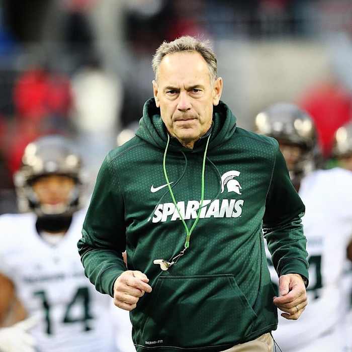 Mark Dantonio takes the field at OSU 2015. Photo courtesy of Rey Del Rio and the MSU SID